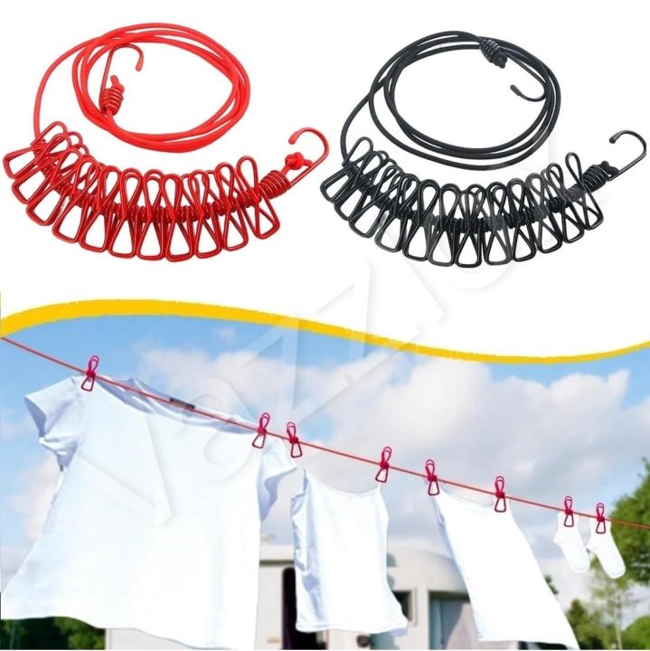 Portable Elastic Clothesline Rope with Clips