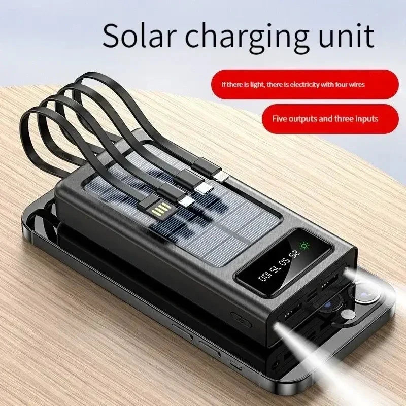 Solar Panel Power Bank, 10000 MAH 100% Transparent LED Power Bank, 2 Led Lights Fast Mobile Charging