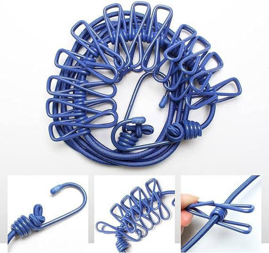 Portable Elastic Clothesline Rope with Clips