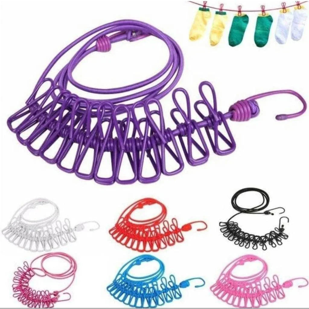 Portable Elastic Clothesline Rope with Clips