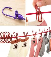 Portable Elastic Clothesline Rope with Clips